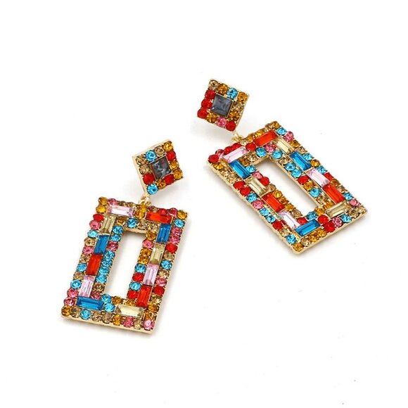 Multi Color Rhinestone Stud Earrings - Picture 2 of 4